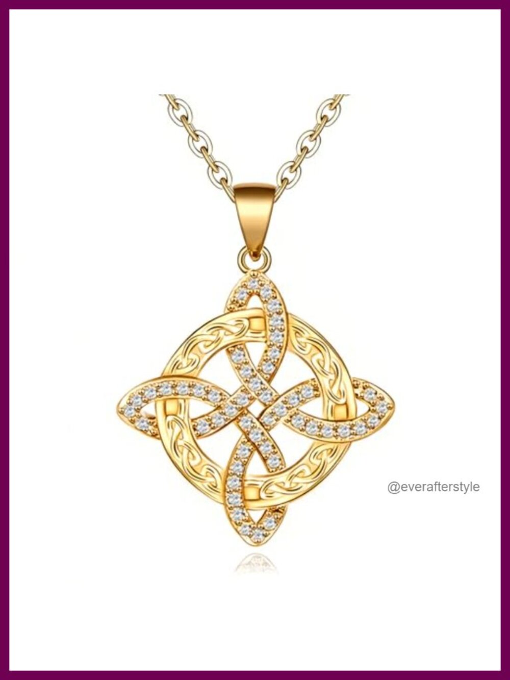 Celtic Knot Pendant Necklace 925 Sterling Silver Plated 14K Gold Cubic Zirconia